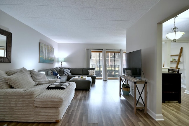 living room with hardwood / wood-style floors