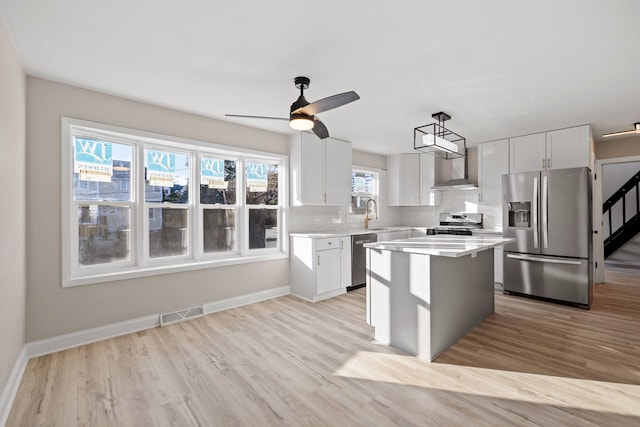 kitchen featuring appliances with stainless steel finishes, white cabinets, and a kitchen island