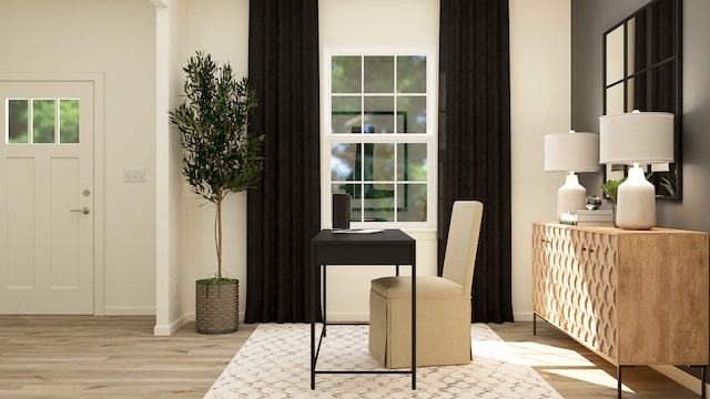 home office featuring light hardwood / wood-style floors