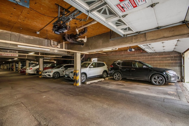 garage with a garage door opener