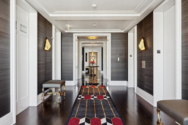 hall with dark hardwood / wood-style flooring