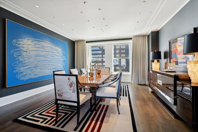 dining area with dark wood-type flooring