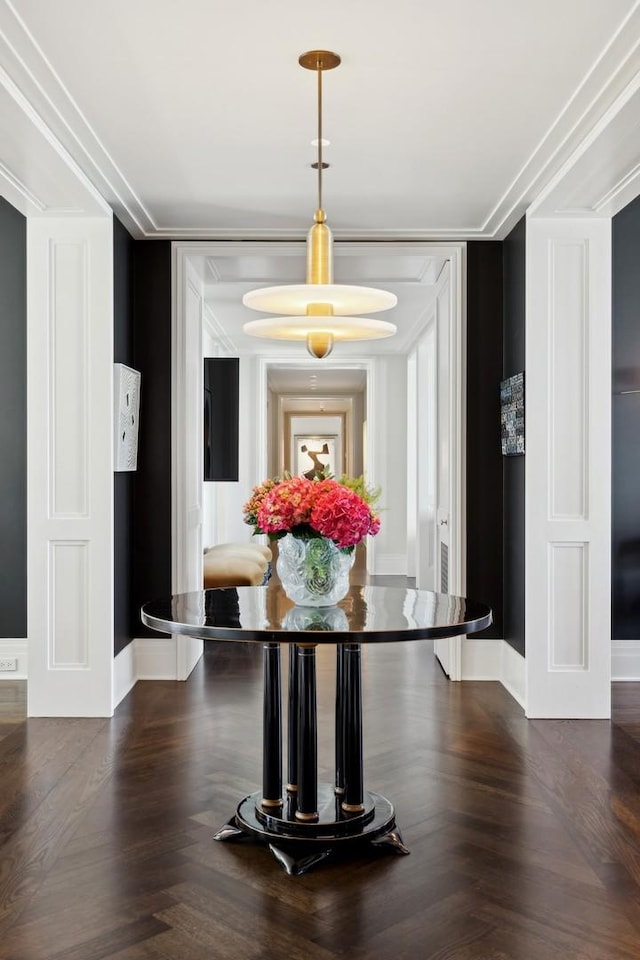 hall with dark parquet floors