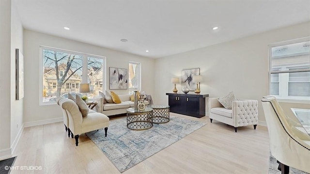 living room featuring light wood-type flooring