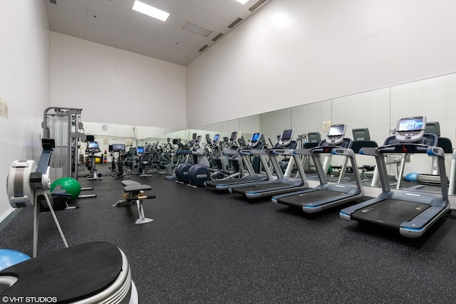 gym with a high ceiling