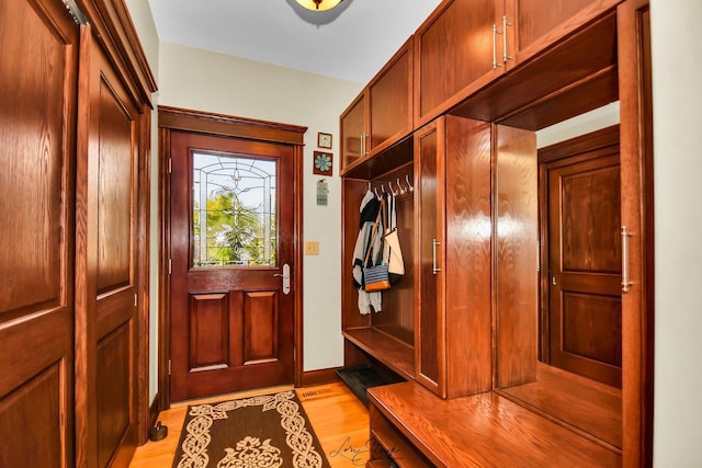 mudroom featuring light hardwood / wood-style flooring