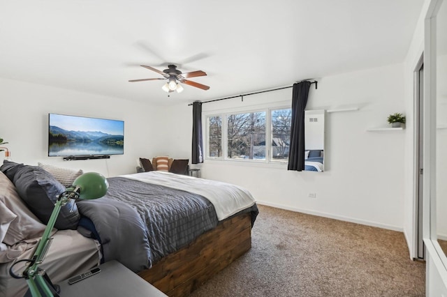 bedroom featuring ceiling fan and carpet flooring