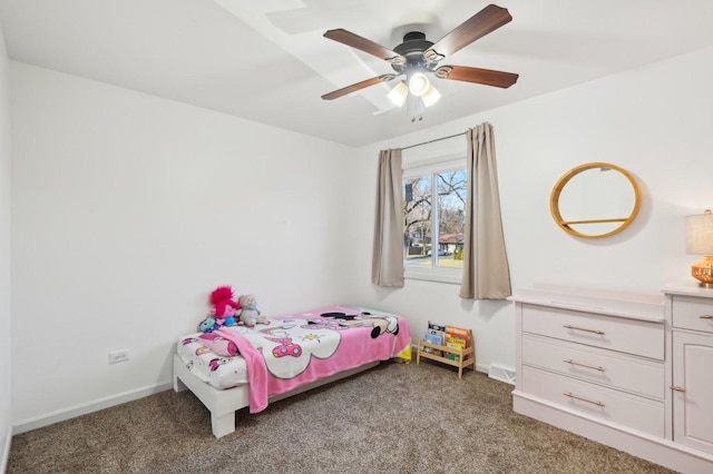 bedroom featuring carpet flooring and ceiling fan