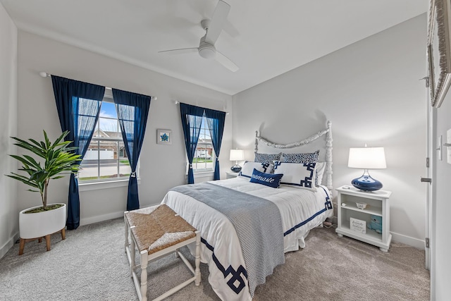 bedroom featuring ceiling fan and carpet floors