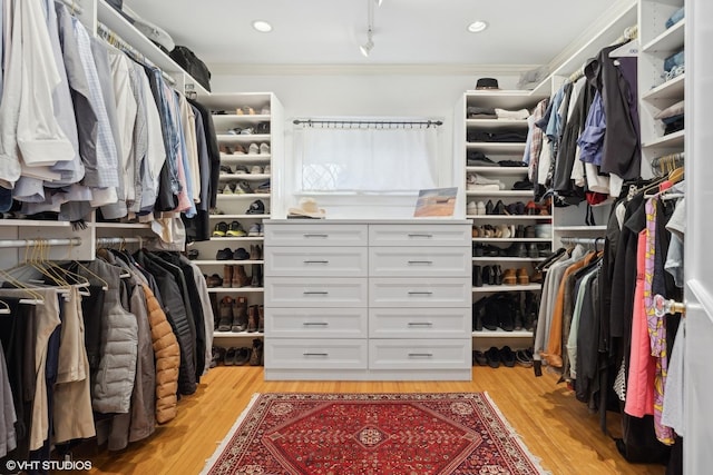 spacious closet with light hardwood / wood-style flooring