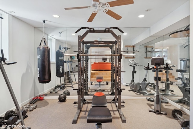 interior space featuring ceiling fan