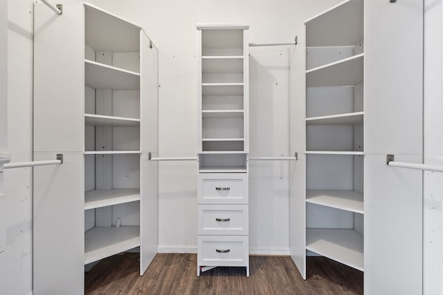 spacious closet with dark hardwood / wood-style floors