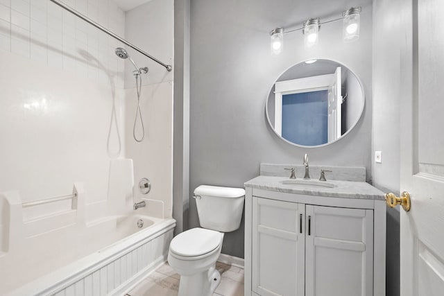 full bathroom with shower / washtub combination, vanity, and toilet