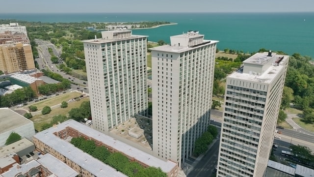 aerial view with a water view