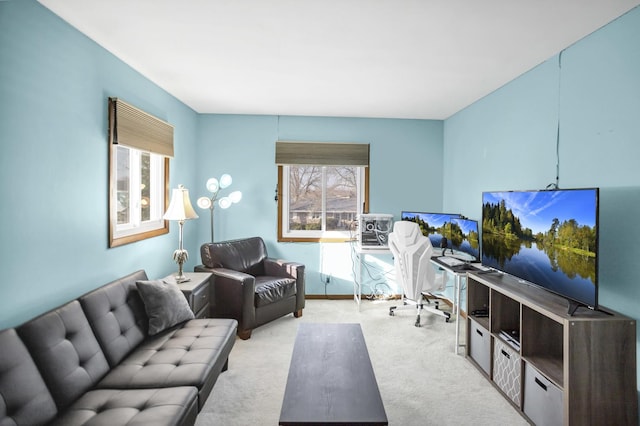 living room featuring baseboards and carpet flooring