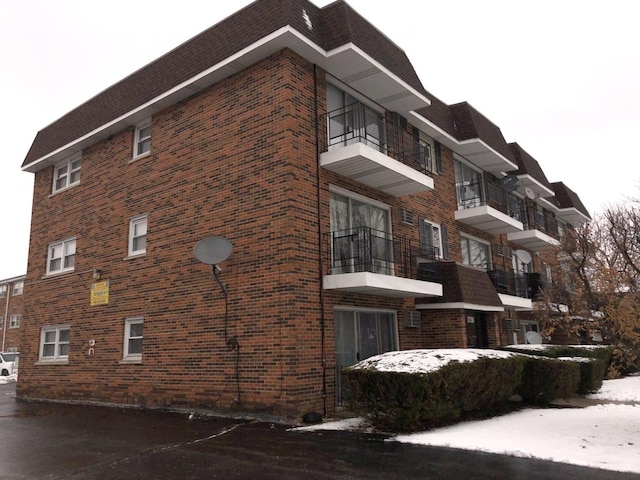 view of snow covered building