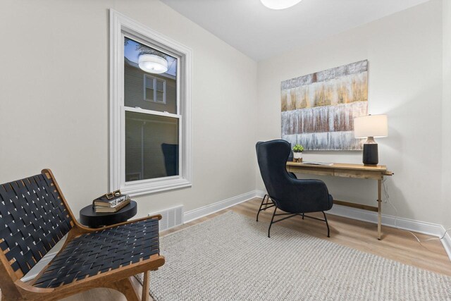 home office featuring wood-type flooring