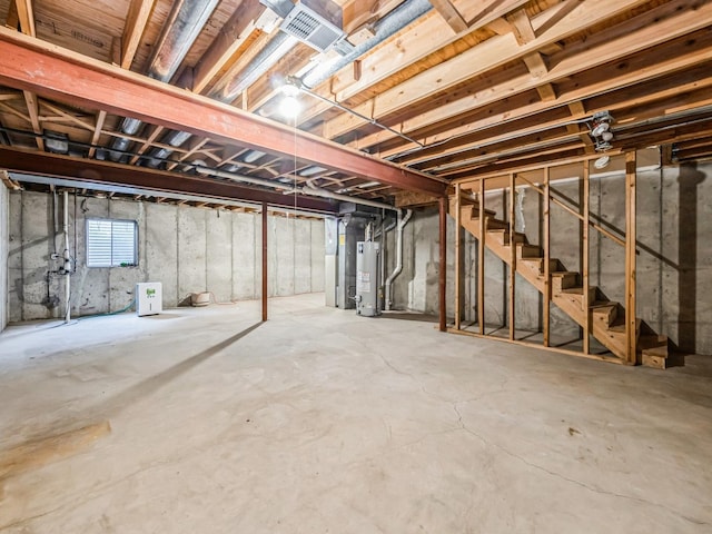 basement featuring gas water heater