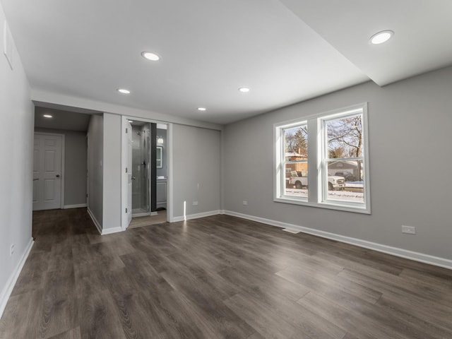 interior space with dark hardwood / wood-style floors