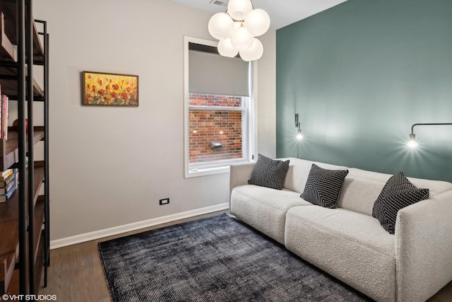 living room featuring dark wood-type flooring