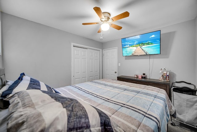 bedroom with a closet and ceiling fan