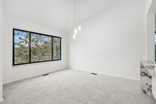 empty room featuring carpet floors and lofted ceiling