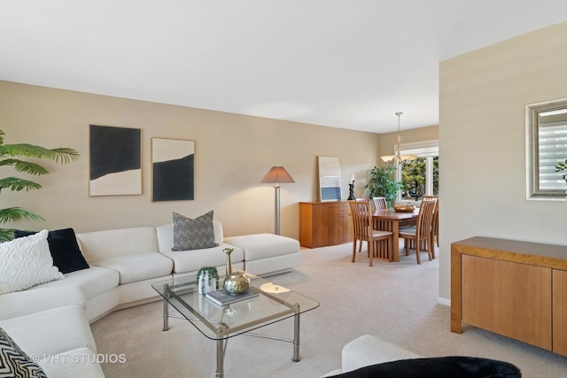 living room featuring light colored carpet