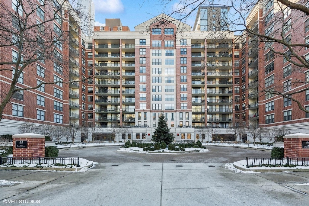 view of snow covered property