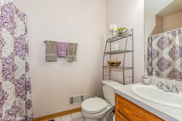 bathroom featuring tile patterned floors, vanity, and toilet