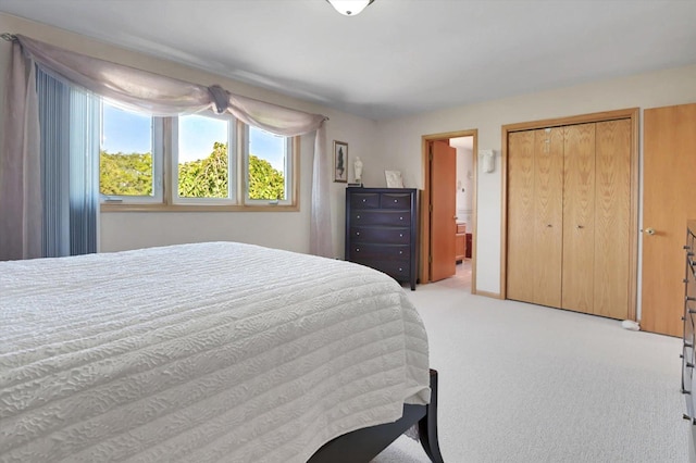 carpeted bedroom featuring a closet