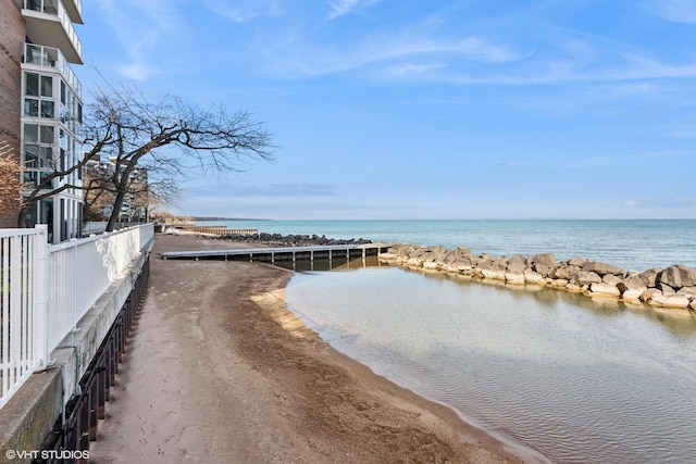 property view of water featuring a view of the beach