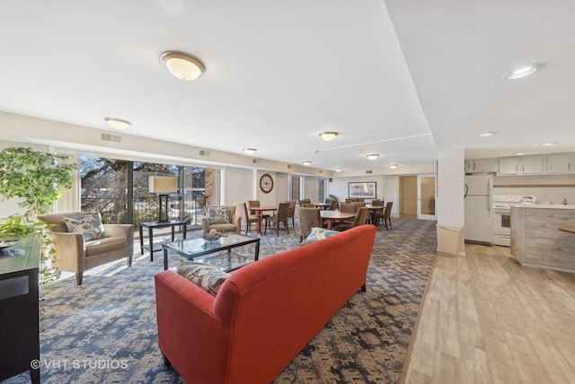 living room with light wood-type flooring