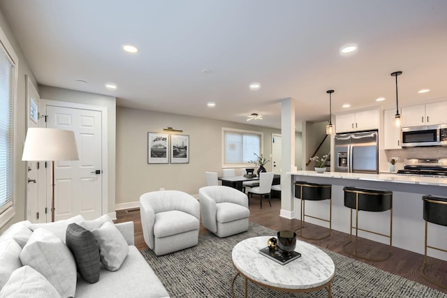 living room with hardwood / wood-style floors