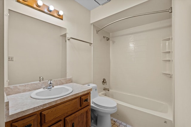 full bathroom featuring toilet, shower / bath combination, and vanity