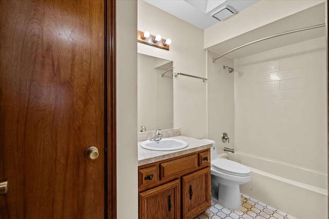 full bathroom with shower / bathtub combination, toilet, and vanity