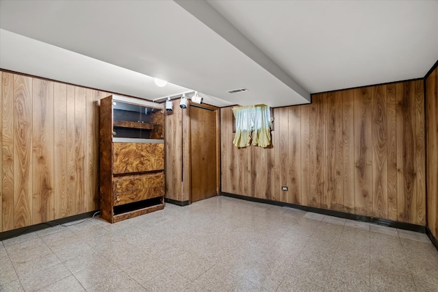 basement with wooden walls