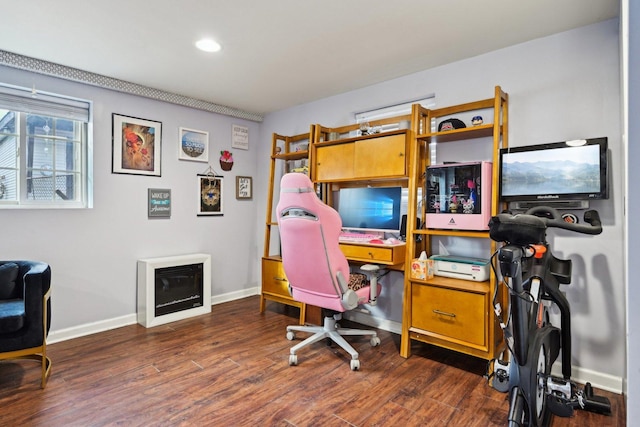 home office featuring dark wood-type flooring