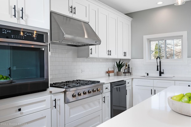 kitchen with wall oven, stainless steel gas cooktop, sink, dishwasher, and white cabinetry