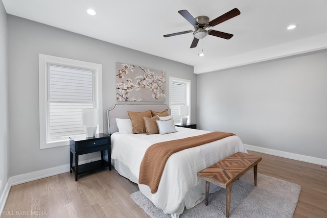 bedroom featuring ceiling fan and wood-type flooring