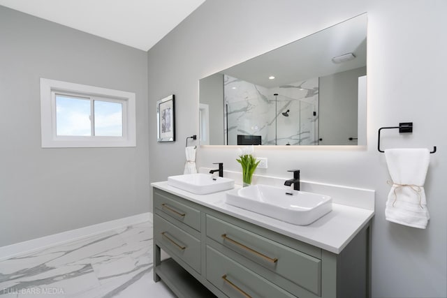 bathroom featuring vanity and walk in shower