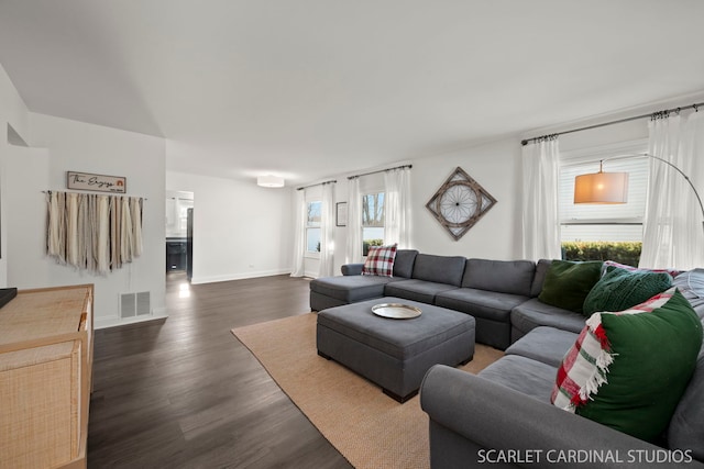 living room featuring dark hardwood / wood-style floors