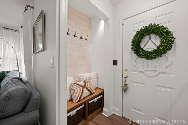 mudroom with dark hardwood / wood-style flooring