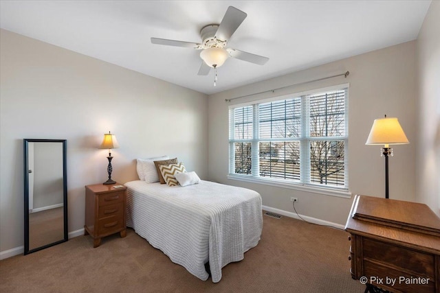 bedroom featuring carpet flooring and ceiling fan