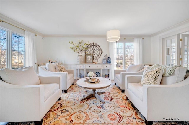 living room featuring ornamental molding