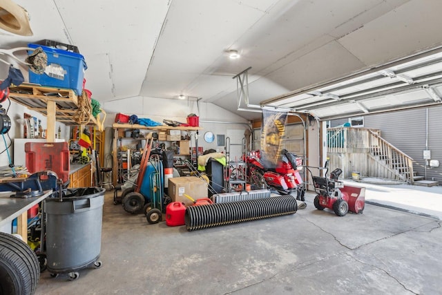 garage featuring a workshop area