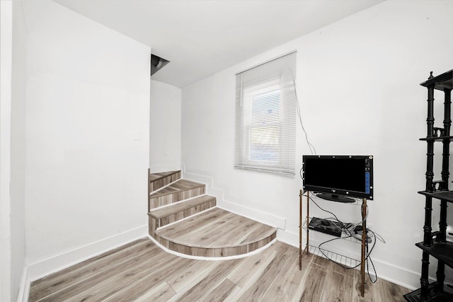 stairway featuring wood-type flooring