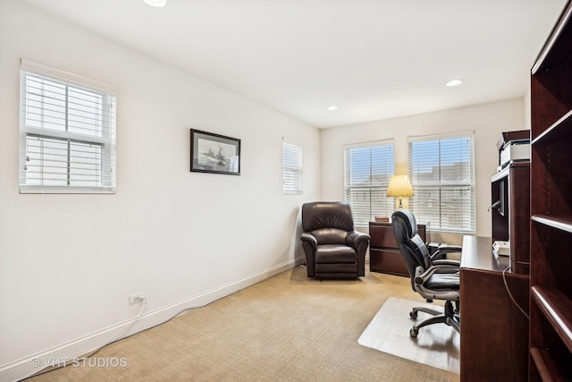 view of carpeted home office