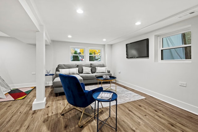 living room with light wood-type flooring