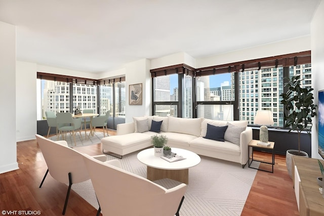 living room with hardwood / wood-style floors