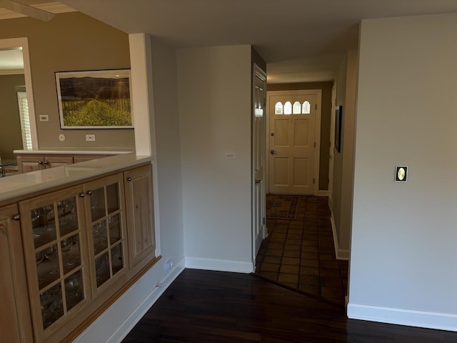 hall featuring dark wood-type flooring